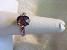 Natural Brown Smoky Quartz Size 8 Ring 925 Sterling Silver USA Made Checker Cut
