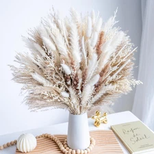 96PCS Natural Dried Pampas Grass Boho Home Decor Bouquet Phragmites Dried Flower