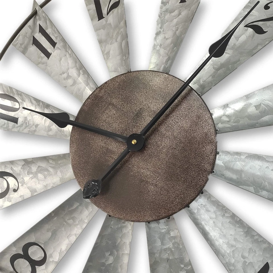 24inch Windmill Distressed Metal Wall Clocks Rustic Large Decorative Clock Ov... - Image 3 of 4