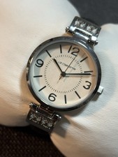 Liz Claiborne Ladies Round Watch Women Silver Tone,Leather Band,Untested Read