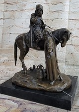 Bronze Sculpture Hand Made Dubai Collectible Arab Man Riding Horse Figurine SALE