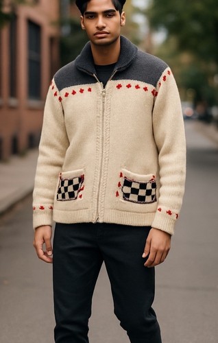 VTG 60’s Rockabilly Cowichan Sweater Sz XXL Mack Truck Knit Wool Cardigan FLAW - Picture 3 of 20
