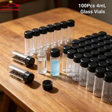 100Pcs 4ml Small Bottle Clear Glass Vials Lab Sample Vial w/ Caps Liquid Bottles