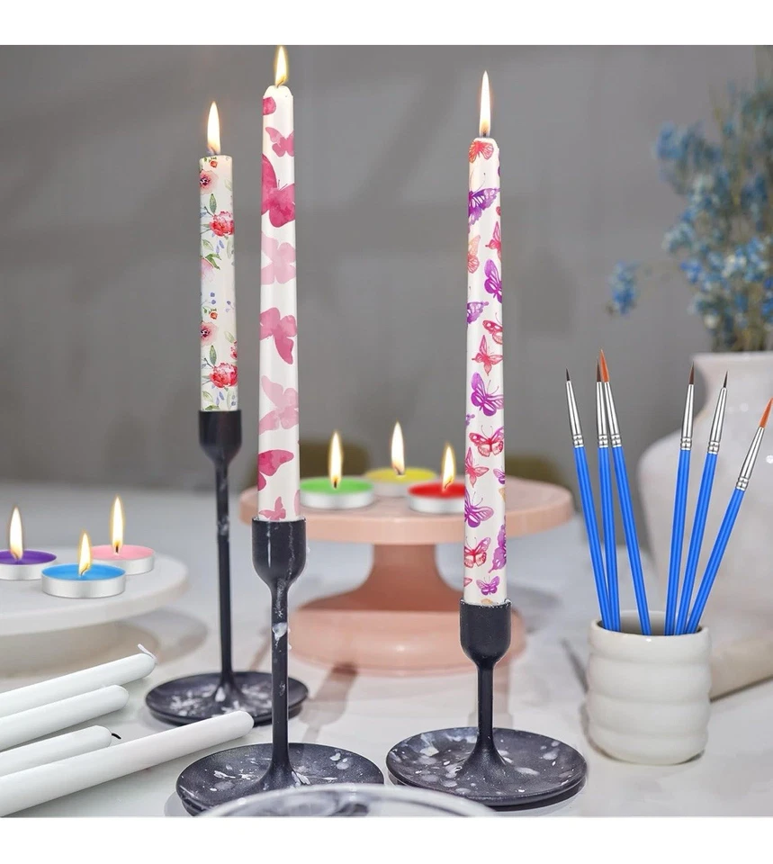 MTLEE 78 Pcs DIY Candle Painting Kit Include 12 White Taper Candles 60 Colored - Image 4 of 4