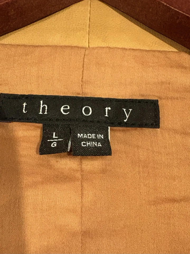 Chaqueta de Cuero Theory Tostada/Camel Cortina Frontal Mujer Talla L Estilo Cascada Abierta Foto 3 de 4