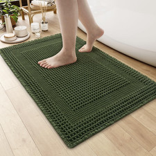 Waffle Bath Mat, Absorbent Bathroom Rugs Non Slip 17X24 Dark Green  Machine Was