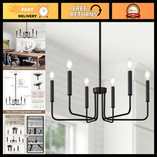 6-Light Black Farmhouse Chandelier - Industrial Modern Hanging Light Fixture for