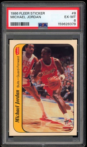 Michael Jordan 1986 Fleer Sticker Rookie RC 8 PSA 6 EX-MINT BULLS HOF
