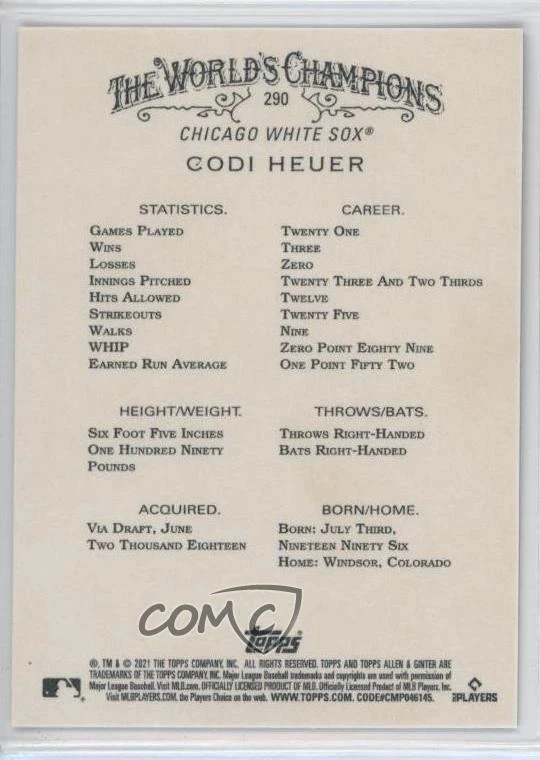 2021 Topps Allen & Ginter's X Codi Heuer #290 Rookie RC - Image 2 of 2