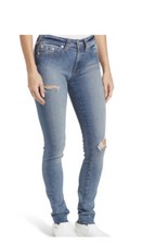 True Religion Women  s Stella Mid Rise Distressed Skinny Frayed Hem Size W28