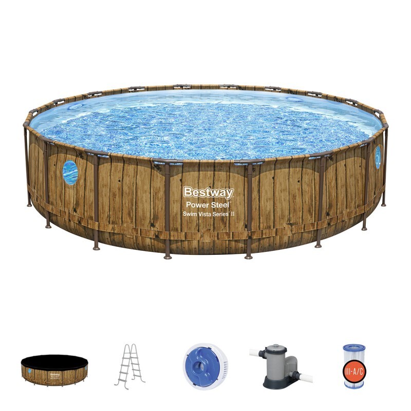 Piscine Hors Sol Ø 549 X 122 Cm Ronde Bestway Power Steel™ Swim Vista Avec Hublo
