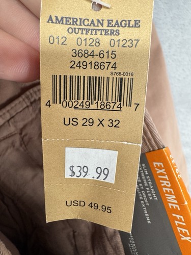 American Eagle Extreme Flex schmal pfirsichrosa gerade khaki Herrenhose 29 x 32 neu mit Etikett - Bild 4 von 7