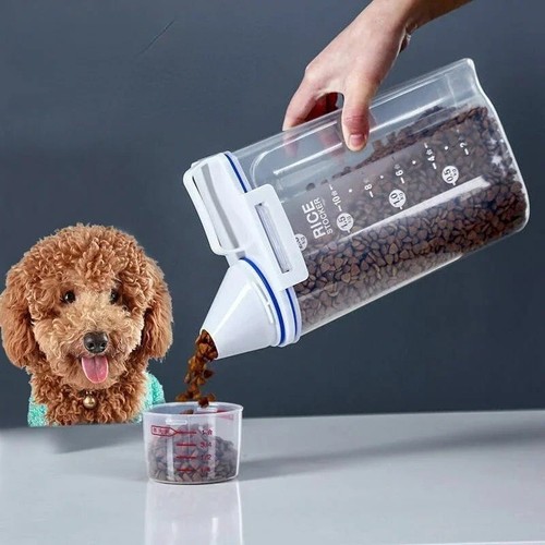 1.5kg/2kg Dog Cat Food Pail Plastic Storage Tank with Measuring Cup Container