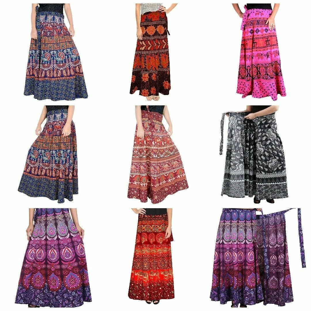 20 PC Wholesale Indian Cotton Wrap Skirt Summer Boho Dress Hippie Bohemian Gypsy