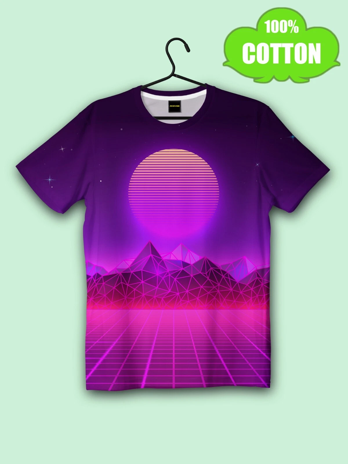 ●RAIVE● NEWSFLASH Grahpic T-shirt VW5ME613_3color Synthwave Cotton T-shirt gradient Retrowave sunset print