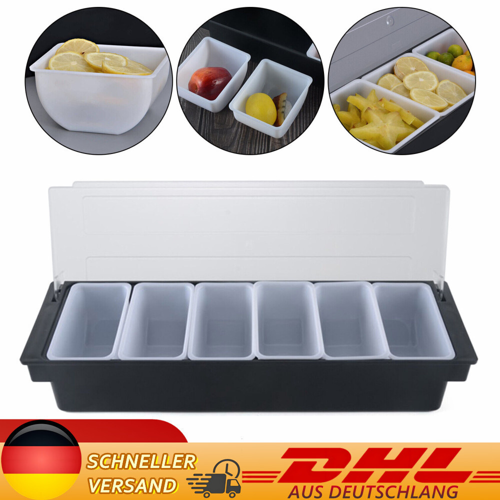 Beilagenbehälter Zutatenbehälter Zutatenbox Aufsatzbord 6X GN Schwarz Barbehälte
