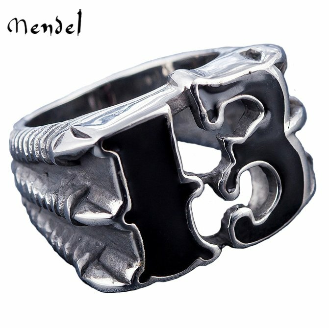 MENDEL Mens Biker Gothic Number 13 Ring Dragon Claw Stainless Steel Punk  Silver