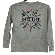 Salt Life Lures Youth Small Long Sleeve Gray Cotton Tee Live Salty Salt Life NWT