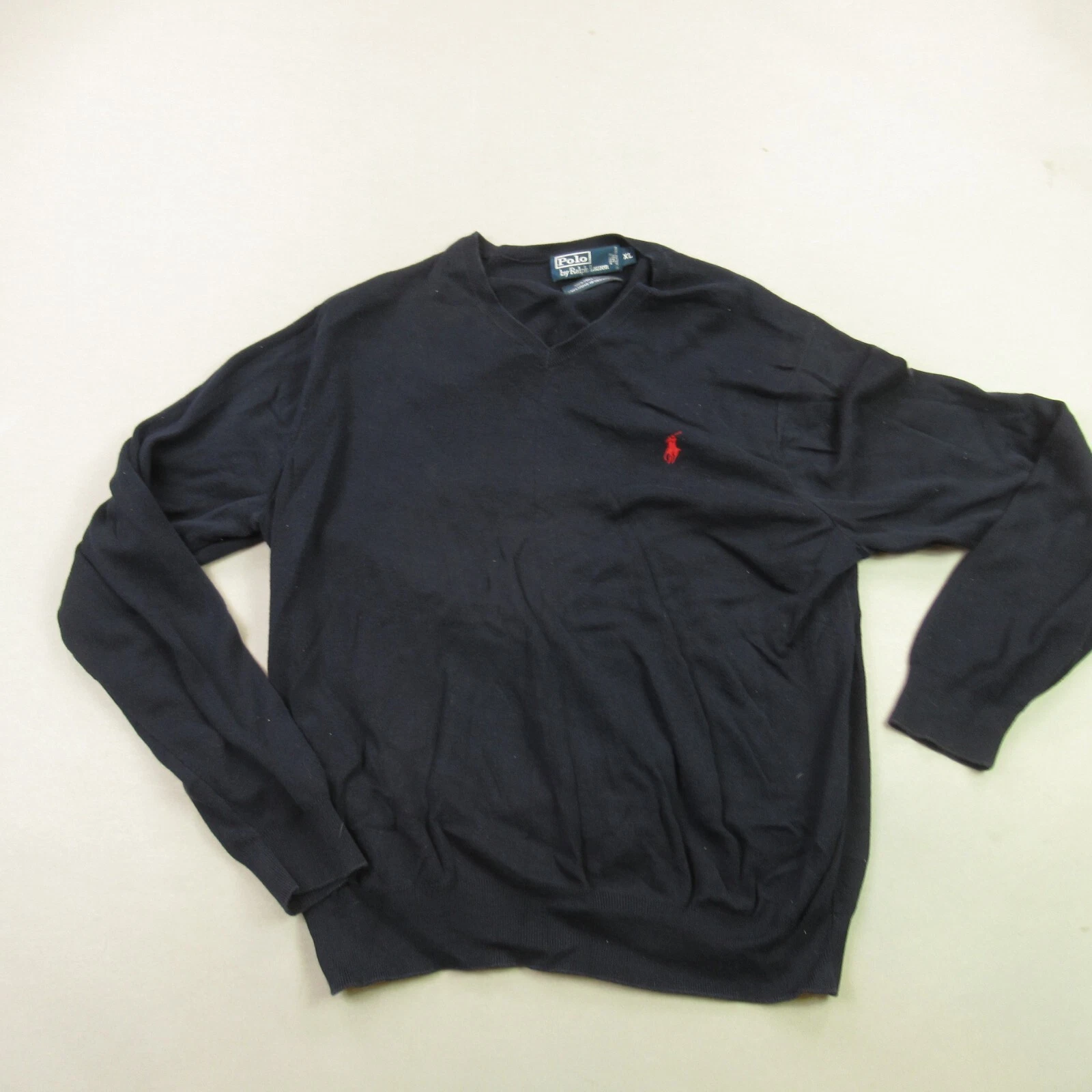 Polo Ralph Lauren Sweatshirt Mens XL V Neck Pima Cotton Navy Blue