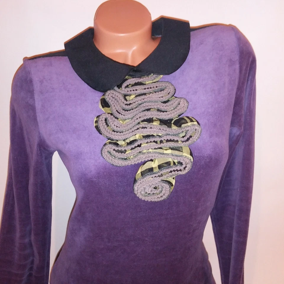 Blusa túnica feminina Nuvula roxa média xadrez veludo manga longa - Imagem 3 de 4