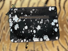 YKK Made in USA Black and Silver Cow Faux Fur Wristlet Small Purse