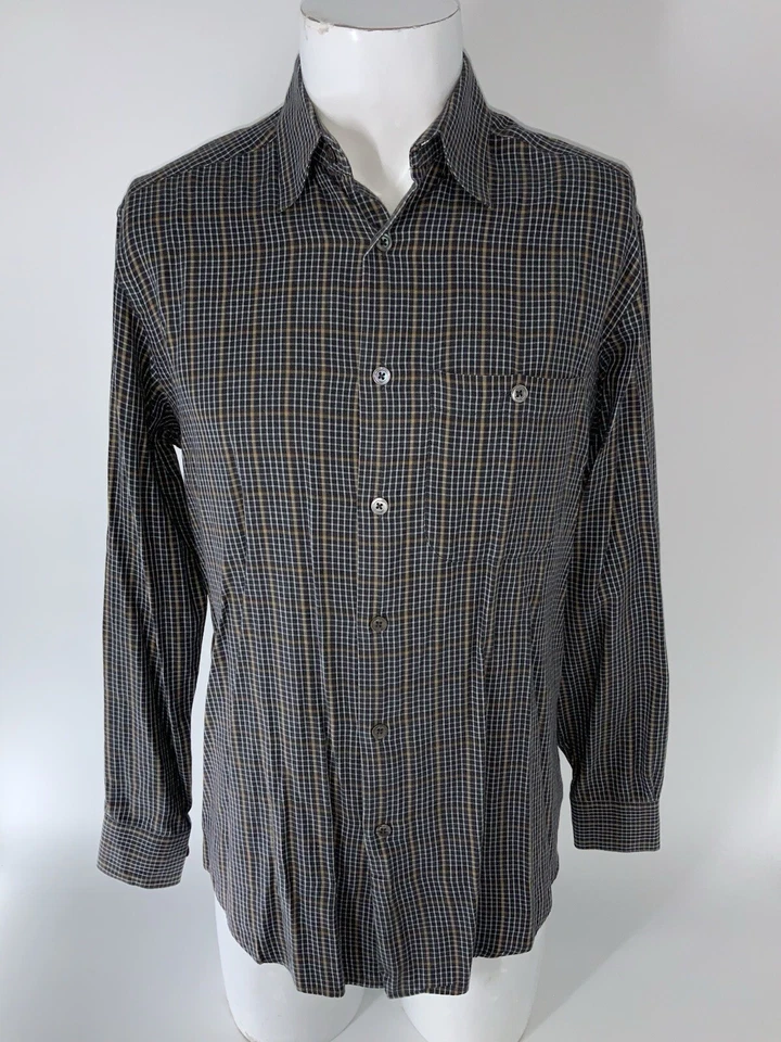 Zanella Button-Up Shirt Men’s S Brown Tan Plaid 100% Cotton Italy YGI N5-83 - Image 2 of 4