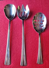 3 Reed & Barton BROOKSHIRE Stainless SALAD SERVING SET & MACARONI SPOON Flatware