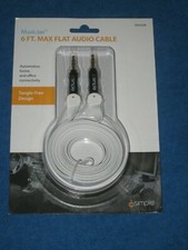 iSimple ISMJ56W 6ft White Deluxe Max Flat 3.5mm Audio Cable, White, New