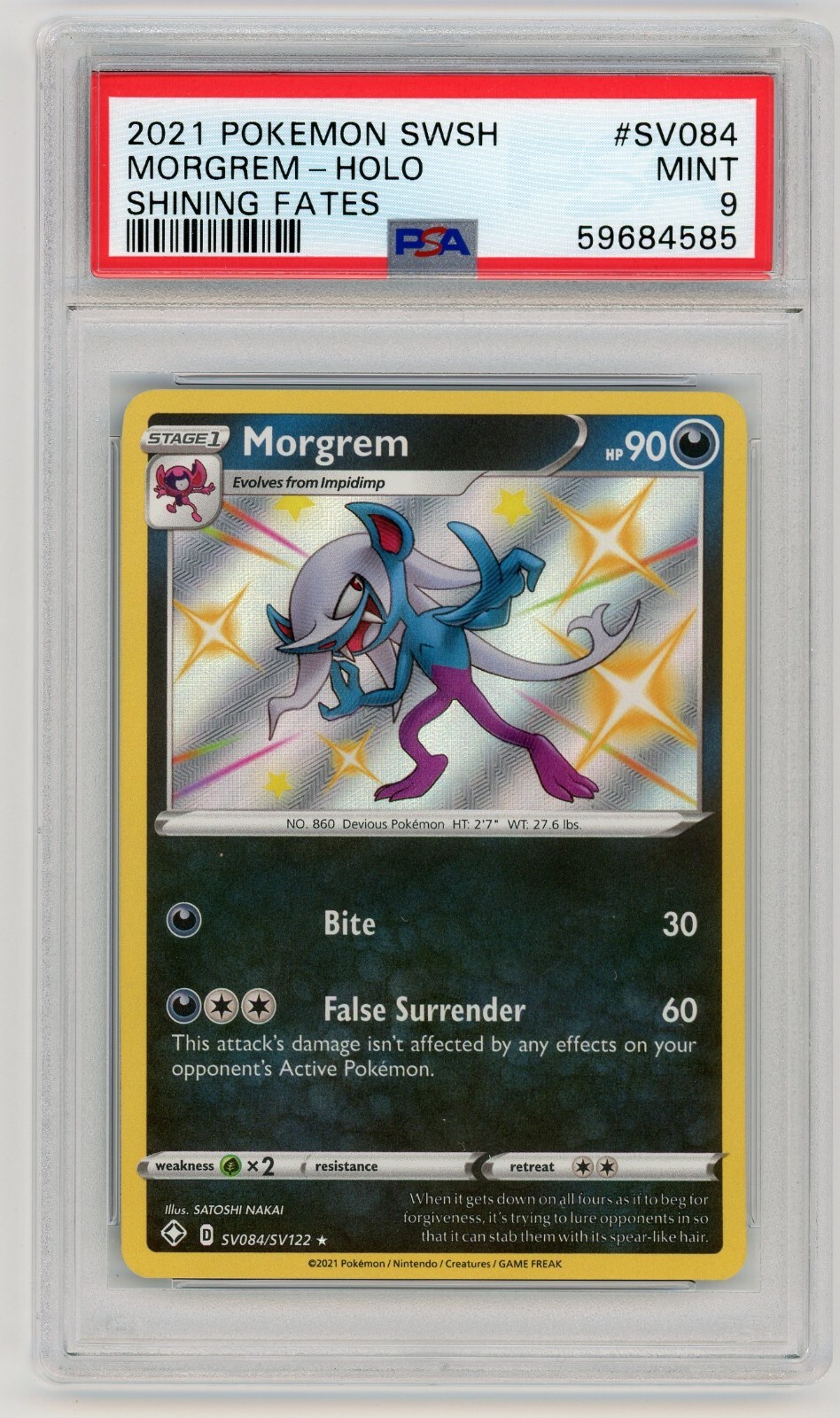 Pokemon Card Morgrem SV084/SV122 Holo Shining Fates PSA 9 MINT