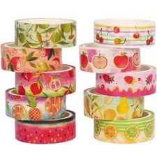 MAGLITT Fruits Washi Tape Set 10 Rolls Orchard Patterns Gold Decorative Tape