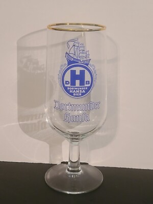 DORTMUNDER HANSA BEER 6.75 in. Gold Rimmed Stem Glass SAILING SGIP LOGO Nautical
