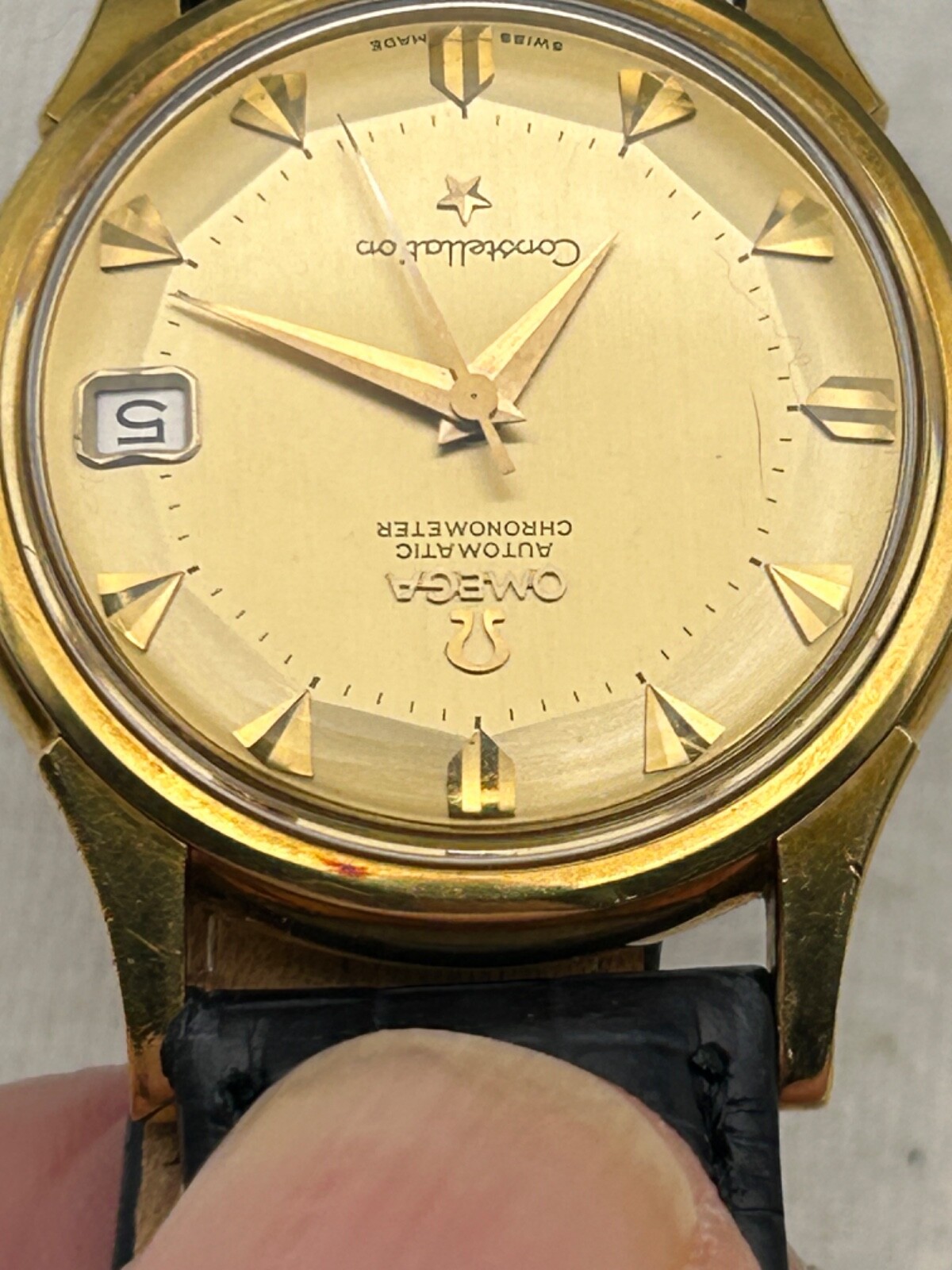 Vintage Omega Constellation Pie Pan, 18K Solid Gold 34mm Watch-Mint image 5