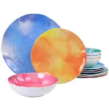 Spice by Tia Mowry Cinnamon Twist 12 Piece Melamine Dinnerware Set in Assorted C