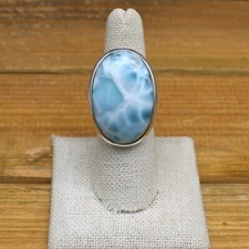 Vintage Sterling Silver Oval-Shaped Larimar Ring Size 7