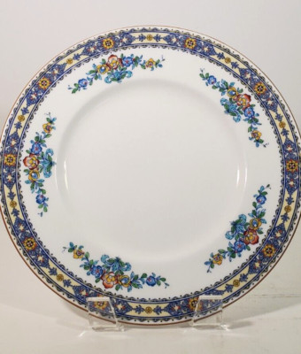 Antique Minton Luxor 8.75 inch Hand Enameled Plate Blue Scrolls Mustard Rim 1924
