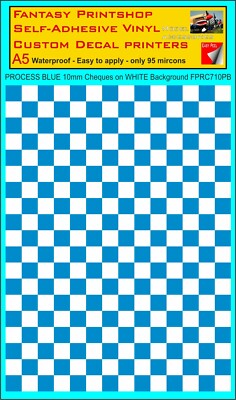  KARIERTE PROZESS BLAUE QUADRATE 10 mm AUF WEISS Vinyl Transfers Aufkleber FPRC710PB