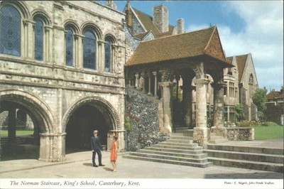 Vintage John Hinde Postkarte Norman Staircase King's School Canterbury Kent