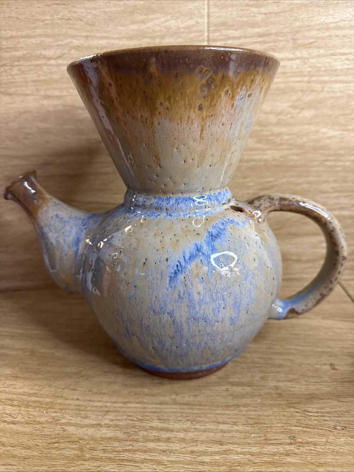 VTG Costa Rican Handmade Vandola Pour Over Brewing Device Brown Blue Glaze MCM