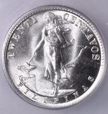 1945-D Philippines 20 Centavos 4g Silver 0.750 - ICG MS65 