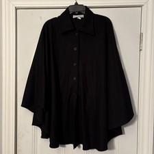 ESFINNITE Vintage Black 100 Wool Cape Poncho Women's