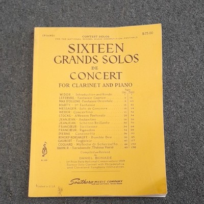 Southern Music Company Sixteen Grands Solos Clarinet Piano Eighteen Trios Sheet 
