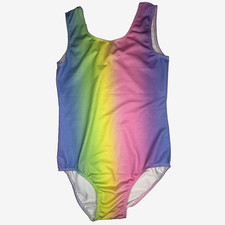 Girls Bright Ombre Rainbow Shimmer One-Piece Gymnist/ Dance Active Leotard/Swim