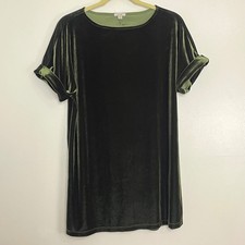 Ecote Olive Green Velvet Tunic Dress Short Sleeve Made in USA Size S