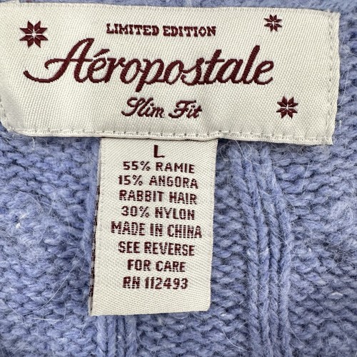 VTG Womens L Y2K Aeropostale Ramie Rabbit Hair Blend Sweater Cableknit Purple - Picture 9 of 9