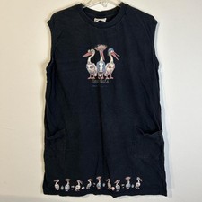 Vintage 90s Sea Gals Sleeveless Black Dress with pockets and pelican design