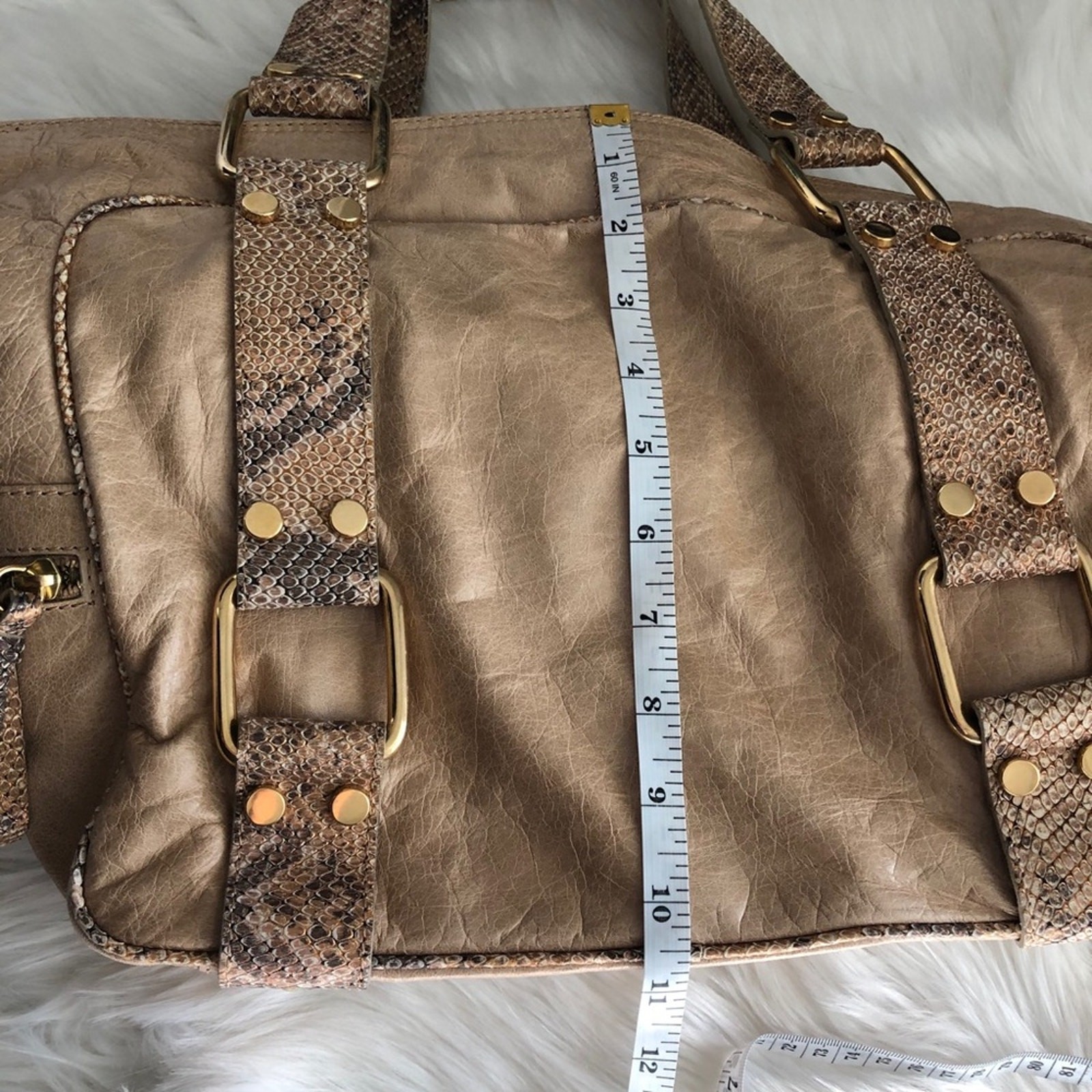 Doncaster Python Embossed Leather Metallic Satche… - image 3