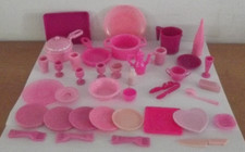 Barbie Kitchen Dishes Pink Mixed Lot Utensils Pots Pans Cups Plates LOT