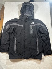 The North Face Hyvent Jacket Boys XL Gray Black Hiking Hooded Outdoor Rain Youth