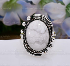 Howlite Gemstone Ring 925 Sterling Silver Statement Ring Handmade Women Jewelry