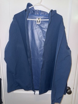Mens XL Voyager Blue Rain Jacket Long Sleeve Hooded Coat